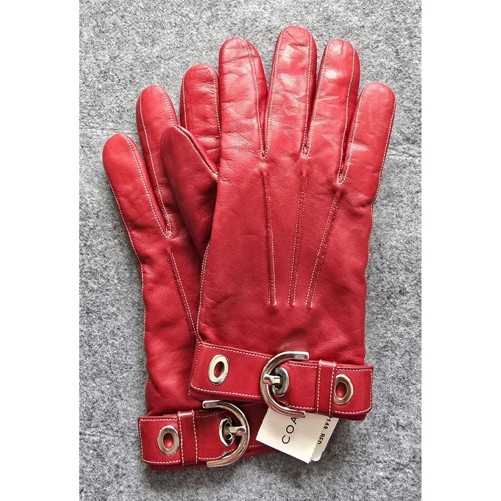 NEW imperfect Vintage Coach Red Leather Soho Buckle Leather Cashmere Gloves Sz 8